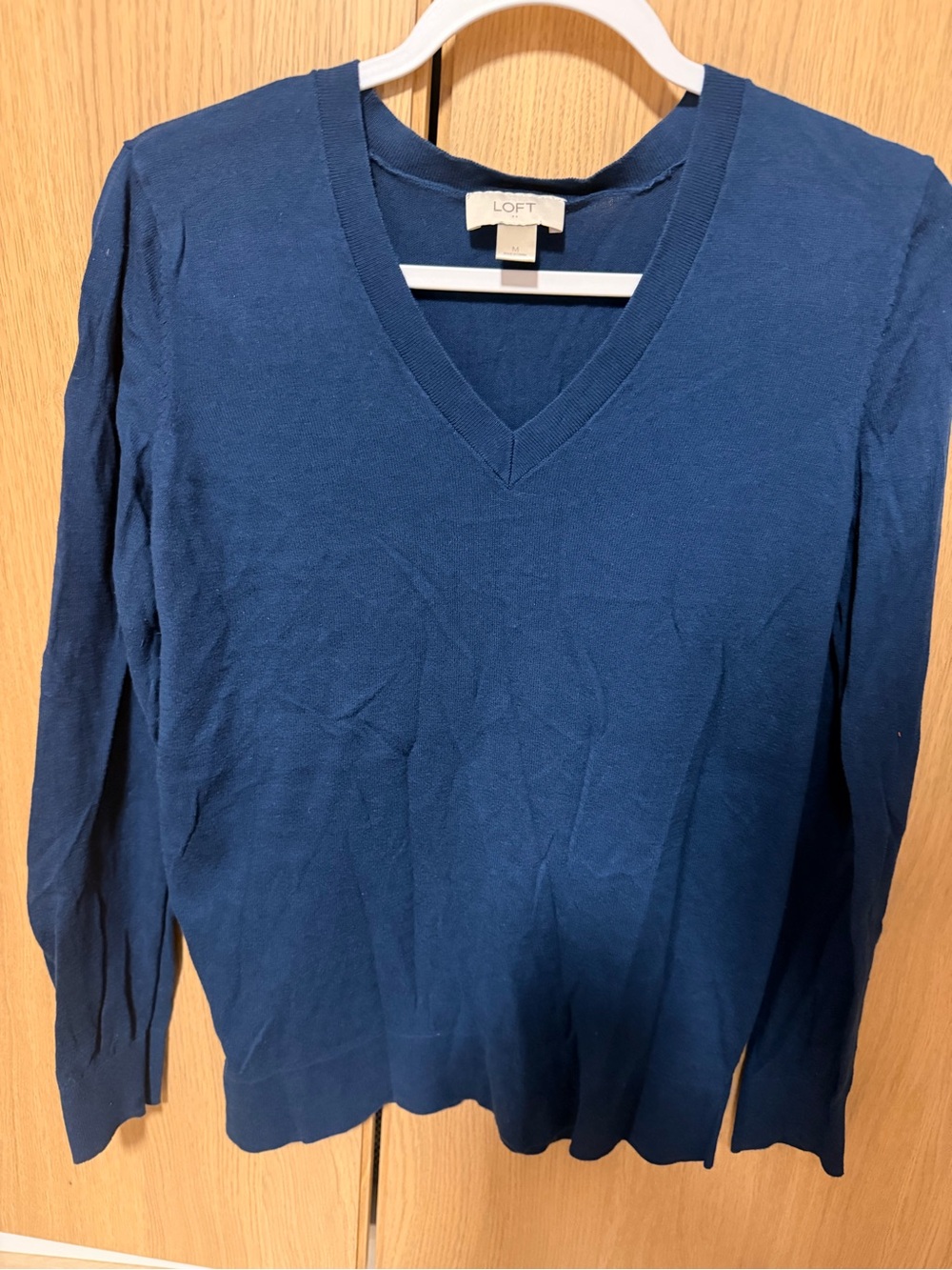 LOFT Women's Dark Blue V-Neck Sweater - Picture 2 of 5